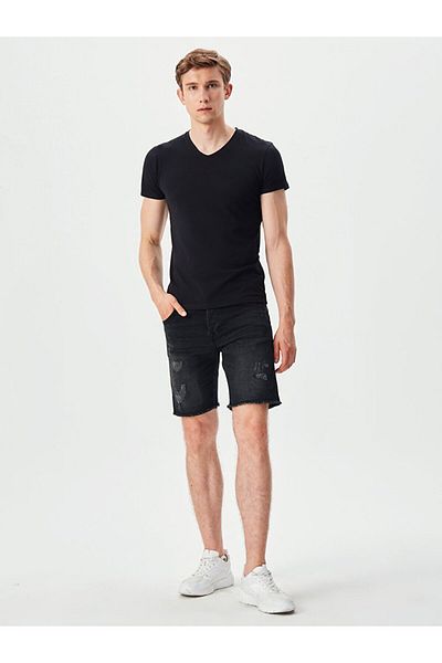 Ltb V-Neck Basic Slim Fit Μαύρο T-shirt
