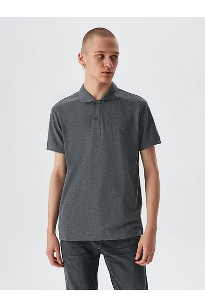 Ltb Polo Neck Basic Short Sleeve Regular Anthracite T-Shirt