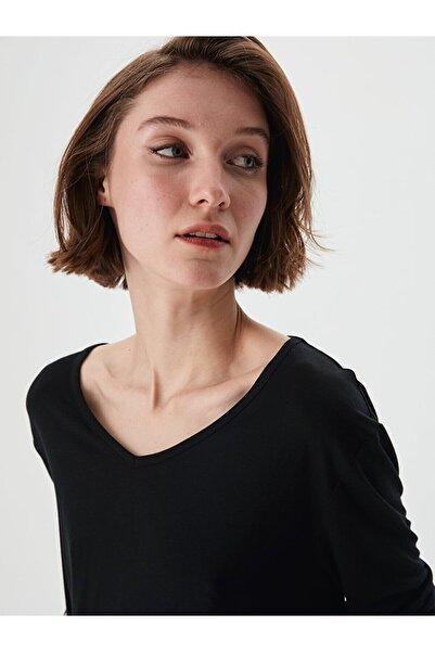 Ltb Μαύρο φούτερ με μακρύ μανίκι V λαιμόκοψη