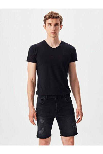 Ltb V-Neck Basic Slim Fit Μαύρο T-shirt