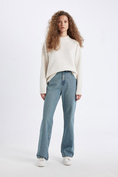 DeFacto Übergroßer, breiter, halber Rollkragenpullover, langer Strickpullover R6044az24wn