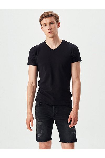 Ltb V-Neck Basic Slim Fit Μαύρο T-shirt