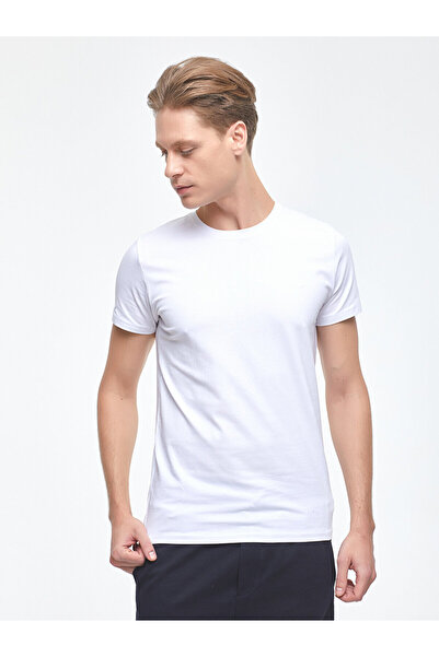 Ltb تي شيرت أبيض أساسي بقصة ضيقة