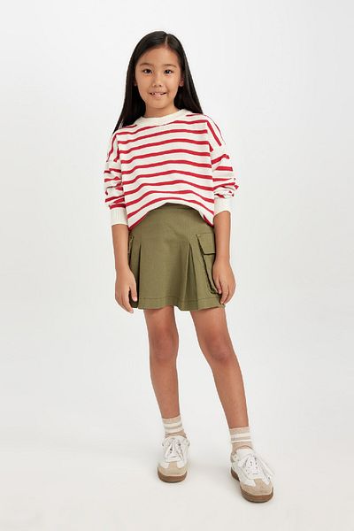 DeFacto Girl's Crew Neck Striped Knitwear Sweater D6759A8Ns