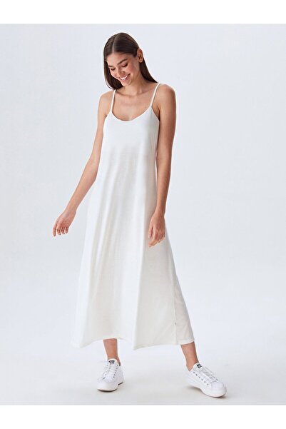Ltb Ince Askılı Uzun Beyaz Elbise