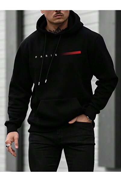 DİSCOST سترة بقلنسوة سوداء كبيرة الحجم مطبوعة من الأمام من باريس