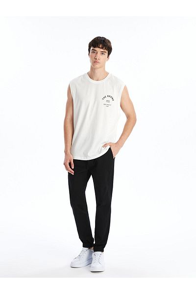 LC Waikiki Ανδρικό αμάνικο μπλουζάκι lcw - Crew Neck και εμπριμέ χτενισμένο βαμβάκι