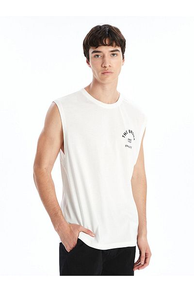 LC Waikiki Ανδρικό αμάνικο μπλουζάκι lcw - Crew Neck και εμπριμέ χτενισμένο βαμβάκι