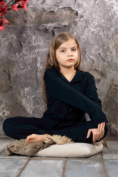 Sude HOMEWEAR Комплект пижама с дълъг ръкав и черна риза за момиче