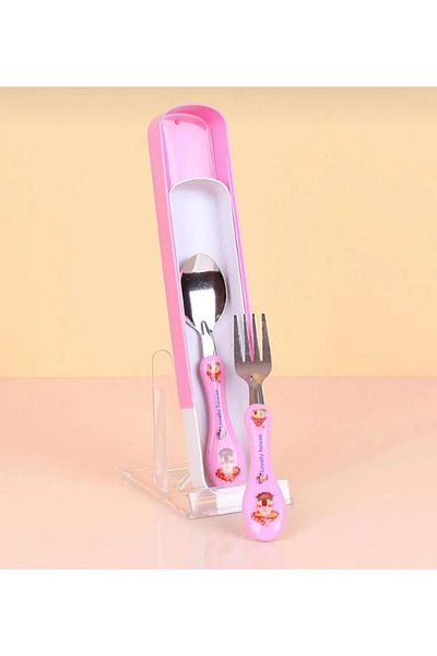 MİMOZA PARK Metal Spoon and Fork with Silicone Handle - Food School Lunch Box Set
