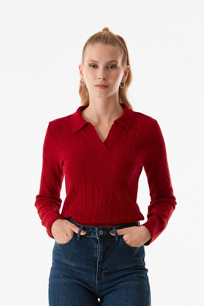 Fulla Moda Păr împletit Guler cămașă Tricoturi Pulover