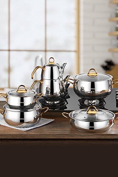 Amboss Sirius Gold Handle Induction Base Stainless Steel 16 Piece Dowry Cookw...