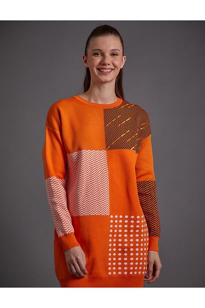 Kayra Tunica de tricotaj cu modele abstracte cu decolteu - portocaliu