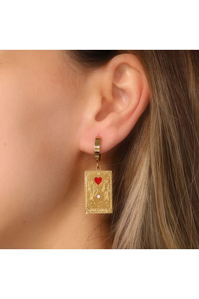 FOURSOLOS Gold Colored Steel Women's Earrings - Figured, Rectangular Detail, Dangle Ring No:51