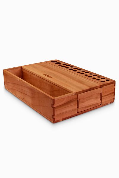 Woodsaka Кутия за моливи и аксесоари Reka с чекмедже - отворена секция за съхранение - черешово дърво