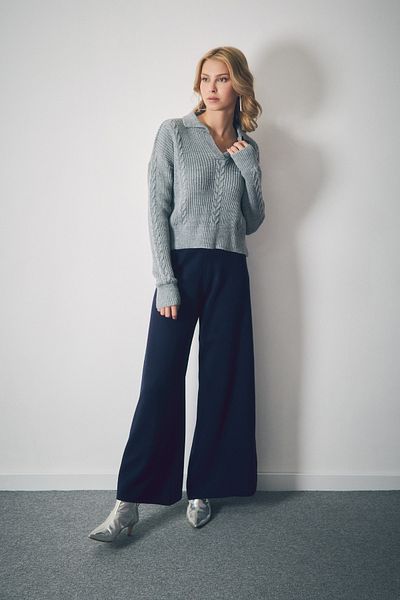 Fulla Moda Pletený svetr s pleteným výstřihem do V