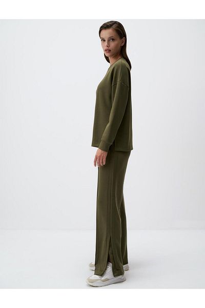 Jimmy Key Khaki High Waist Wide Leg Slit Casual Pants