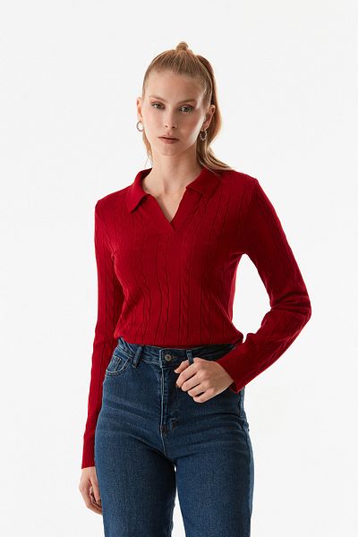 Fulla Moda Păr împletit Guler cămașă Tricoturi Pulover