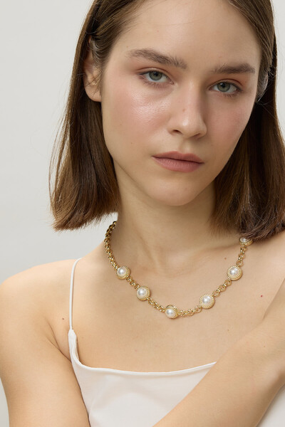 Manuka Světle žlutý náhrdelník Vintage - Pearl Detailed