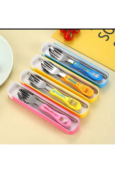 MİMOZA PARK Metal Spoon and Fork with Silicone Handle - Food School Lunch Box Set