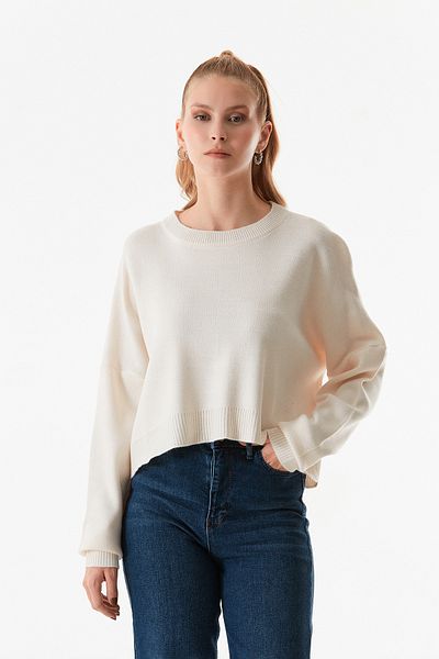 Fulla Moda Πλεκτό πουλόβερ Basic Crew Neck Oversize Crop