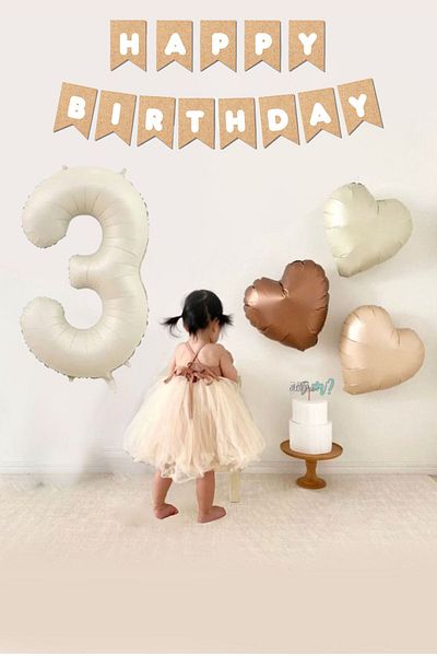 Atölye Mi Retro Cream 3 Year Old Balloon Happy Birthday Kraft Banned 3 Retro Heart Balloon Balloon Set