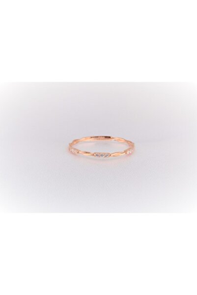 FasekGold 14 Ayar Altın Yüzük-burma Tel Minimal Zirkon Taşlı Rose Altın Ankyü...