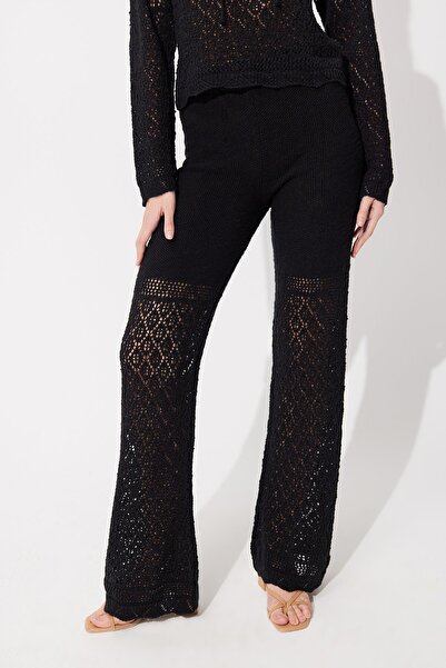 SHERIN Black Knitted Patterned Sweater Trousers Set