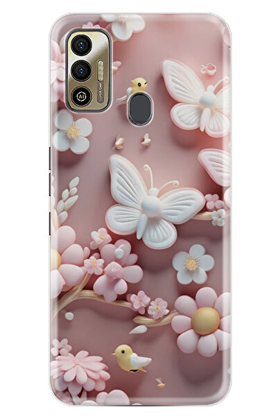 TECNO Spark 7T Kılıf Boutique Baskılı Resimli Pembe Kelebekler Pcode -088