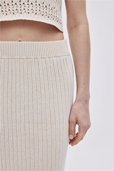 SHERIN Openwork Ecru Midi Knitwear Skirt