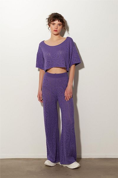 SHERIN Purple Sweater Trousers Patterned Knitwear Set
