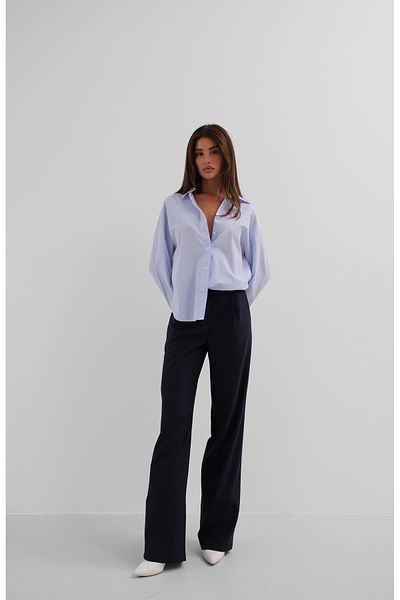 Black Fashion Single Pleated Navy Blue Wide Leg Trousers