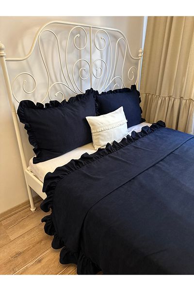 Decamor home Frilly Navy Blue Bedspread Set Double