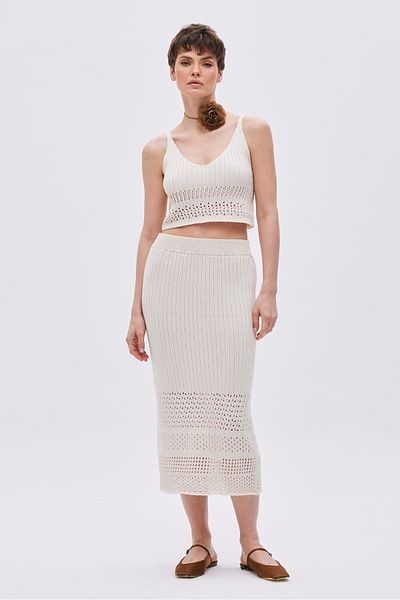 SHERIN Openwork Ecru Midi Knitwear Skirt