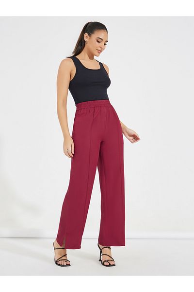 Styli Semi Tailored Wide Leg Pants with Side Slit