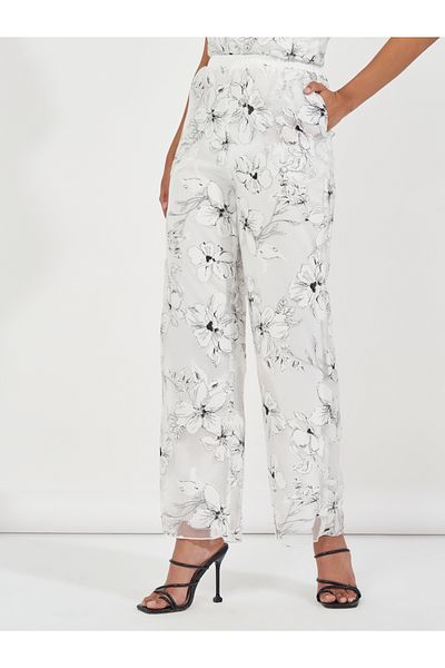 Styli Embroidery Detail Straight Fit Satin Trousers