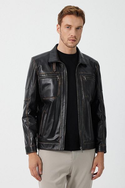 Deri Company Kenny Black Vintage Leather Coat