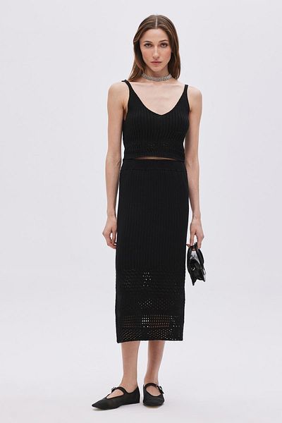 SHERIN Fustă neagră ajurata tricot midi
