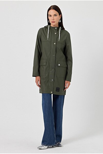 Deri Company Renata Khaki Green Artificial Raincoat