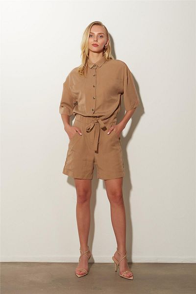 SHERIN Camel Belted Shorts Jumpsuit