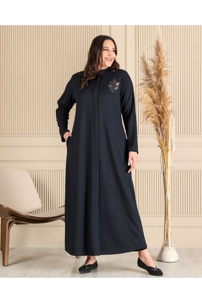 Ferace Women's Hijab Clothing Top Coat Full Length Zippered Large Size Top Coat