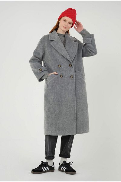HEQA Gray Melange Coat - Epaulet Detailed Sleeve