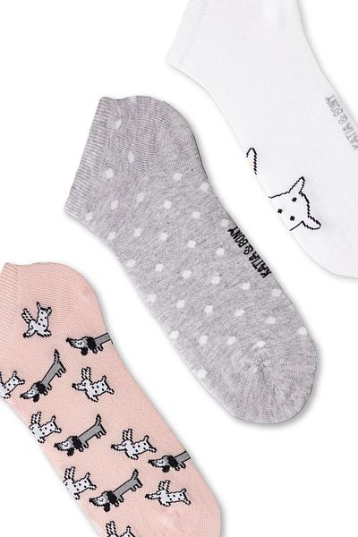 Katia&Bony Pachet de 3 șosete pentru femei cu model de câine