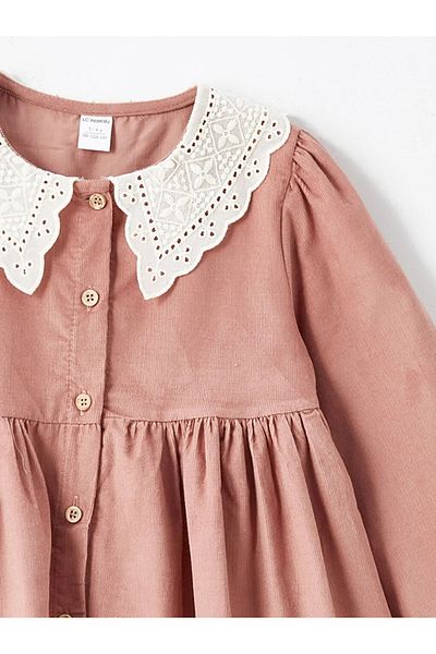 LC Waikiki Lcw Kids Light Pink Baby Collar Baby Girl Velvet Dress