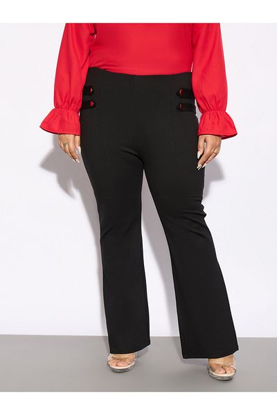 Sassafras By Styli Plus Solid Bell Bottom Trouser with Button Detail