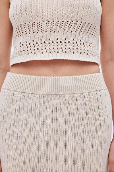 SHERIN Openwork Ecru Midi Knitwear Skirt