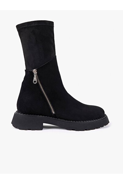 Favgi Ressina Siyah Süet Siyah Süet Streç Kadın Bot