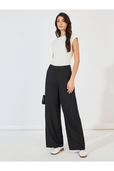 Styli Solid Straight Leg Pants with Belt Loops