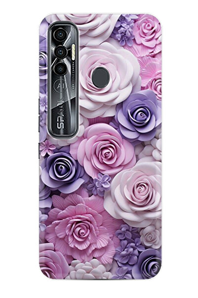 TECNO Spark 7 Pro Kılıf Boutique Baskılı Resimli Mor Güller Pcode -029