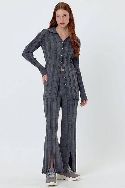 SHERIN Anthracite Corded Polo Collar Knitwear Set